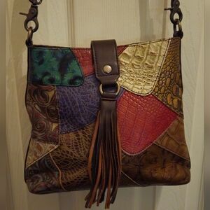 Unbranded Women Multi-Color Patchwork Leather Crossbody/Shoulder Bag w/Tassel